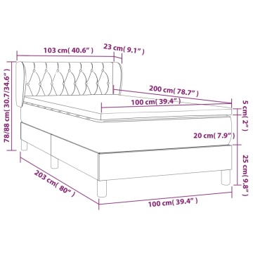 Pat box spring cu saltea, gri deschis, 100x200 cm, catifea - Img 6