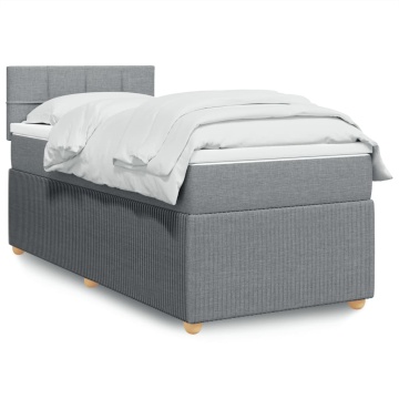 Pat box spring cu saltea, gri deschis, 100x200 cm, textil - Img 1