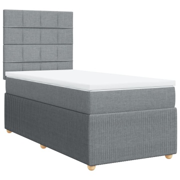 Pat box spring cu saltea, gri deschis, 100x200 cm, textil - Img 2