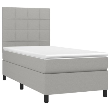 Pat box spring cu saltea, gri deschis, 100x200 cm, textil - Img 3