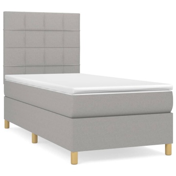 Pat box spring cu saltea, gri deschis, 100x200 cm, textil - Img 2