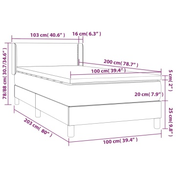 Pat box spring cu saltea, gri deschis, 100x200 cm, textil - Img 6