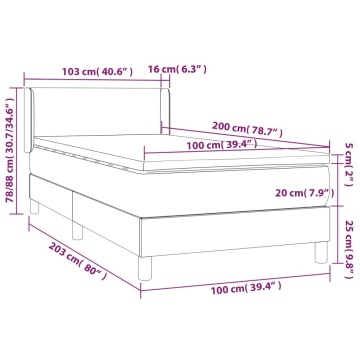 Pat box spring cu saltea, gri deschis, 100x200 cm, textil - Img 6