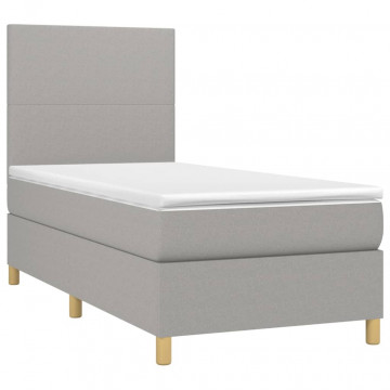 Pat box spring cu saltea, gri deschis, 100x200 cm, textil - Img 3