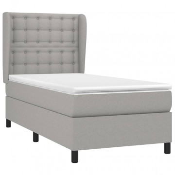 Pat box spring cu saltea, gri deschis, 100x200 cm, textil - Img 3