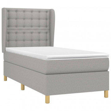 Pat box spring cu saltea, gri deschis, 100x200 cm, textil - Img 3
