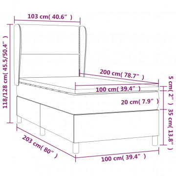 Pat box spring cu saltea, gri deschis, 100x200 cm, textil - Img 6