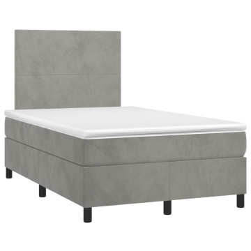 Pat box spring cu saltea, gri deschis, 120x200 cm, catifea - Img 3