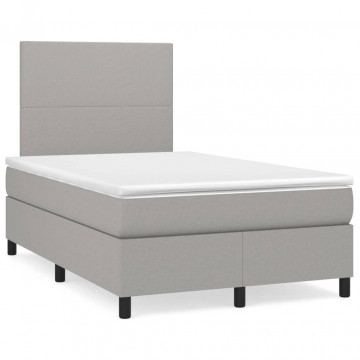 Pat box spring cu saltea, gri deschis, 120x200 cm, textil - Img 2