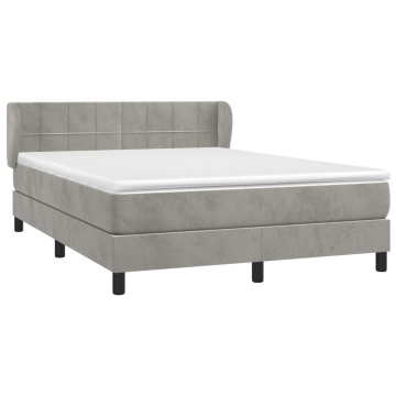 Pat box spring cu saltea, gri deschis, 140x190 cm, catifea - Img 3