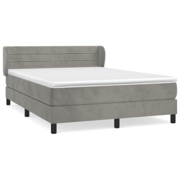 Pat box spring cu saltea, gri deschis, 140x190 cm, catifea - Img 2