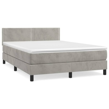 Pat box spring cu saltea, gri deschis, 140x190 cm, catifea - Img 2