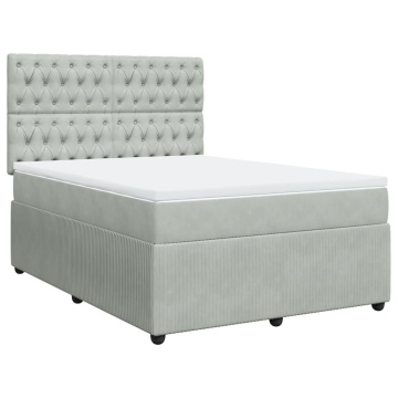 Pat box spring cu saltea, gri deschis, 140x190 cm, catifea - Img 3