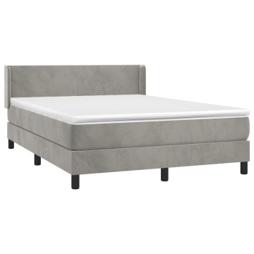 Pat box spring cu saltea, gri deschis, 140x190 cm, catifea - Img 3