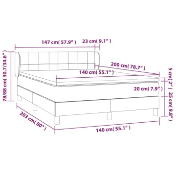 Pat box spring cu saltea, gri deschis, 140x200 cm, catifea - Img 6