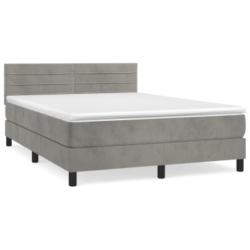 Pat box spring cu saltea, gri deschis, 140x200 cm, catifea - Img 2