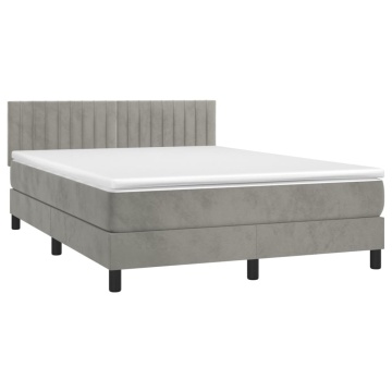 Pat box spring cu saltea, gri deschis, 140x200 cm, catifea - Img 3