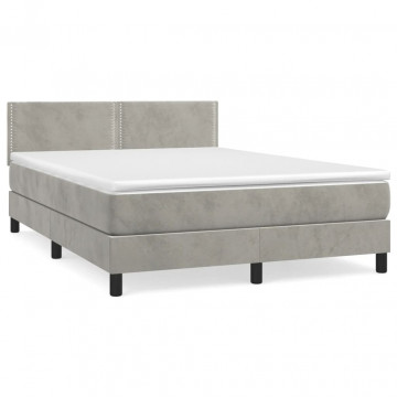 Pat box spring cu saltea, gri deschis, 140x200 cm, catifea - Img 2