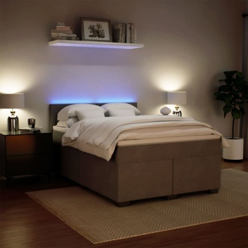 Pat box spring cu saltea, gri deschis, 160x200 cm, catifea - Img 4
