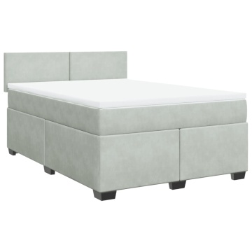 Pat box spring cu saltea, gri deschis, 160x200 cm, catifea - Img 2