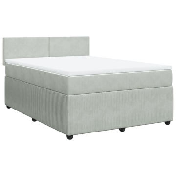 Pat box spring cu saltea, gri deschis, 160x200 cm, catifea - Img 2
