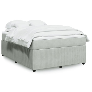 Pat box spring cu saltea, gri deschis, 160x200 cm, catifea - Img 1