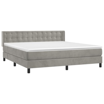 Pat box spring cu saltea, gri deschis, 160x200 cm, catifea - Img 3