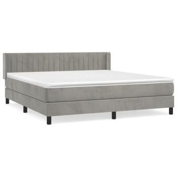Pat box spring cu saltea, gri deschis, 160x200 cm, catifea - Img 2