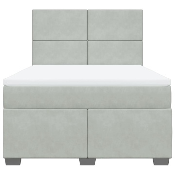 Pat box spring cu saltea, gri deschis, 160x200 cm, catifea - Img 4