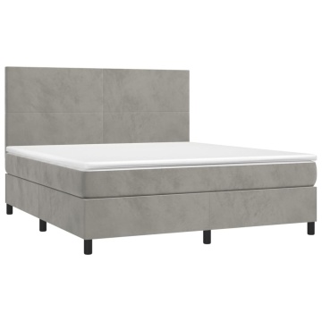 Pat box spring cu saltea, gri deschis, 180x200 cm, catifea - Img 3