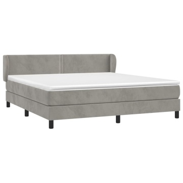 Pat box spring cu saltea, gri deschis, 180x200 cm, catifea - Img 3