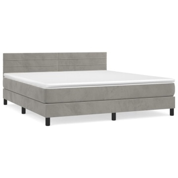 Pat box spring cu saltea, gri deschis, 180x200 cm, catifea - Img 2