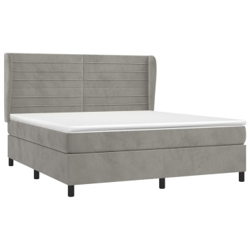 Pat box spring cu saltea, gri deschis, 180x200 cm, catifea - Img 3