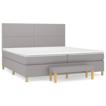 Pat box spring cu saltea, gri deschis, 200x200 cm, textil - Img 2