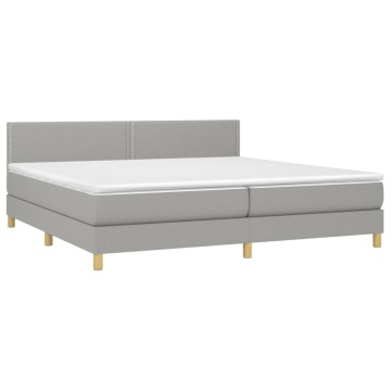 Pat box spring cu saltea, gri deschis, 200x200 cm, textil - Img 3