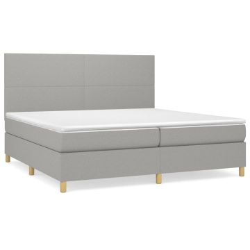 Pat box spring cu saltea, gri deschis, 200x200 cm, textil - Img 2