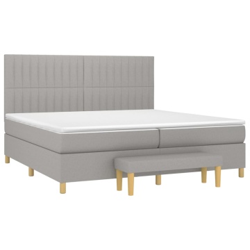 Pat box spring cu saltea, gri deschis, 200x200 cm, textil - Img 3