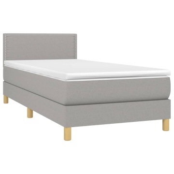 Pat box spring cu saltea, gri deschis, 80x200 cm, textil - Img 3