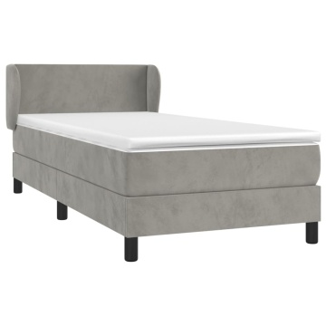 Pat box spring cu saltea, gri deschis, 90x190 cm, catifea - Img 3