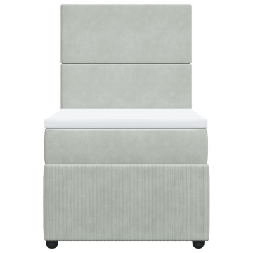 Pat box spring cu saltea, gri deschis, 90x190 cm, catifea - Img 4