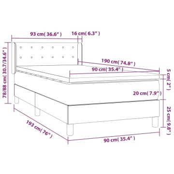 Pat box spring cu saltea, gri deschis, 90x190 cm, catifea - Img 6