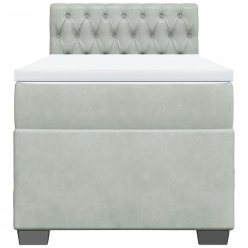 Pat box spring cu saltea, gri deschis, 90x190 cm, catifea - Img 4