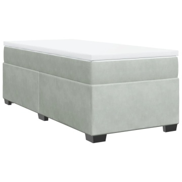 Pat box spring cu saltea, gri deschis, 90x190 cm, catifea - Img 2
