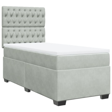 Pat box spring cu saltea, gri deschis, 90x190 cm, catifea - Img 2