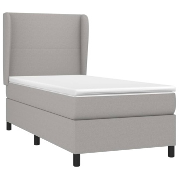 Pat box spring cu saltea, gri deschis, 90x190 cm, textil - Img 3