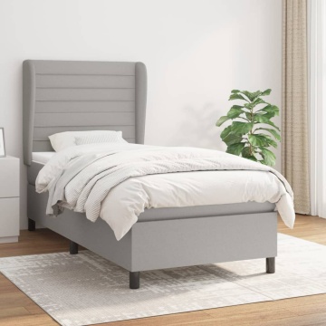 Pat box spring cu saltea, gri deschis, 90x190 cm, textil - Img 1