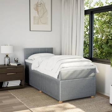Pat box spring cu saltea, gri deschis, 90x190 cm, textil - Img 4