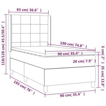 Pat box spring cu saltea, gri deschis, 90x190 cm, textil - Img 6