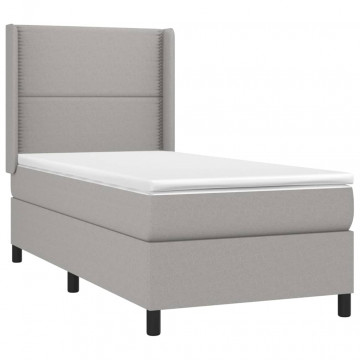 Pat box spring cu saltea, gri deschis, 90x190 cm, textil - Img 3