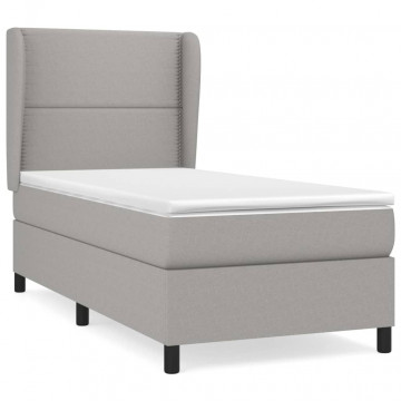 Pat box spring cu saltea, gri deschis, 90x190 cm, textil - Img 2